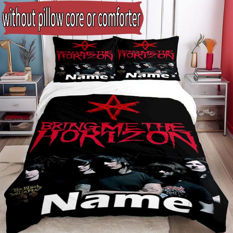 3pcs Duvet Cover Set (1*Duvet Cover + 2*Pillowcase, Without Core), Custom Name Bring Me the Horizon Pattern Bedding Set, Home Bedroom Decor Gift