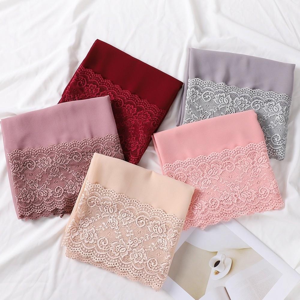 Lace Edge Silk Scarf Elegant Ramadan Headscarf Versatile Chiffon Hijab Veil  Women Headwear