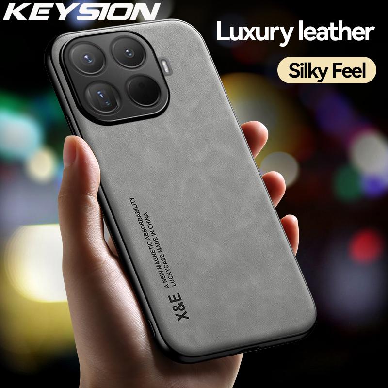 KEYSION Luxury Retro PU Leather Phone Case for Xiaomi 15T Pro Soft Silicone+PC Shockproof Phone Back Cover for Xiaomi 15T 15TPro