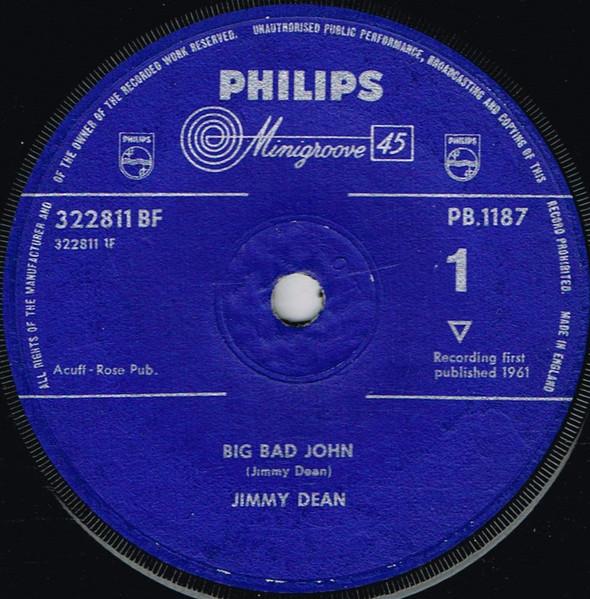 7inch Record JIMMY DEAN - Big Bad John 322811BF,PB1187 PHILIPS 1961 UK Pop Used