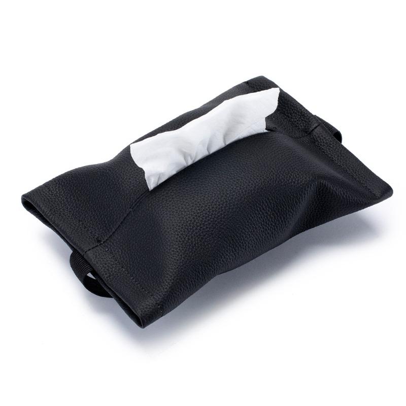 Leather car tissue bag, pumping box, multi-functional strap, tissue storage bag, household simple soft leather tissue bag Black (car strap model)