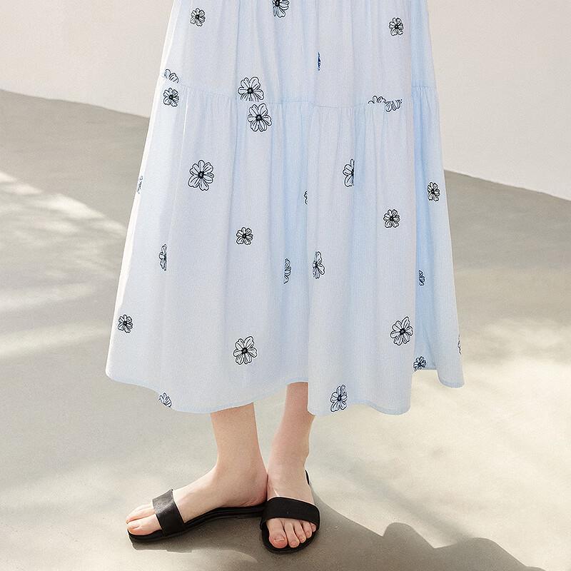 Chuyu Women's Striped Floral Embroidered A-Line Tiered Skirt