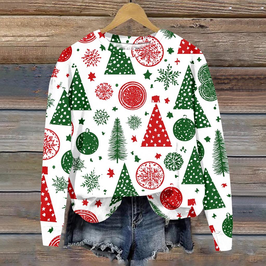 Women's Casual Long Sleeve Christmas Print Neck Sweatshirt