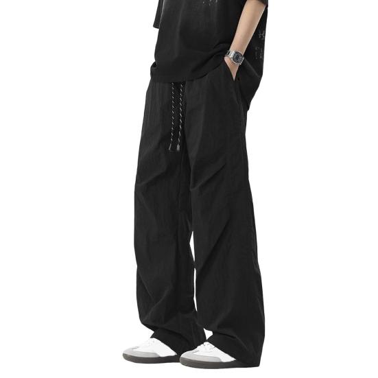Men's Baggy Trousers Spring Summer Drawstring Waist Cargo Pants Solid Color Wide Leg Trousers for Street Travel Office