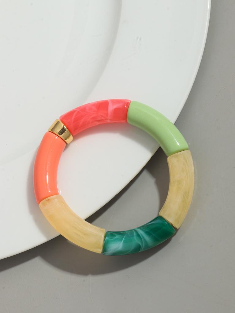 Bohomia Acryl-Design-Stil, klobiges, stapelbares Bambus-Armband für Frauen, Boho, elastisch, bunte Röhrenperlen-Armbänder, 2024 Schmuck