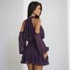 European and American new design neck small turtleneck dress, shoulder digging perspective horn long-sleeved ruffle edge skirt