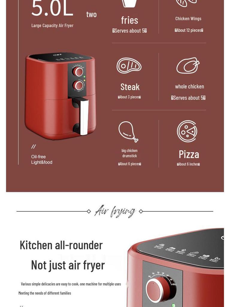Large-Capacity Oil-Free Multifunctional Smart Air Fryer Oven with Non-Stick Electric Pan