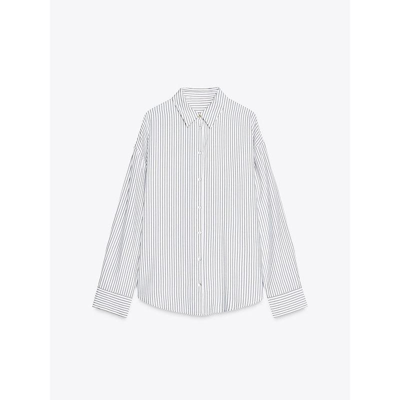 Za2025 Spring New Women's Clothing Easiest for Match Loose-Fitting Striped Long Sleeves Lapel Casual Shirt 4387232 063