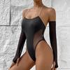 Sex Underwear Sexy Women's Mesh Hollowed-out Onesie with Sleeves Sex Suit
