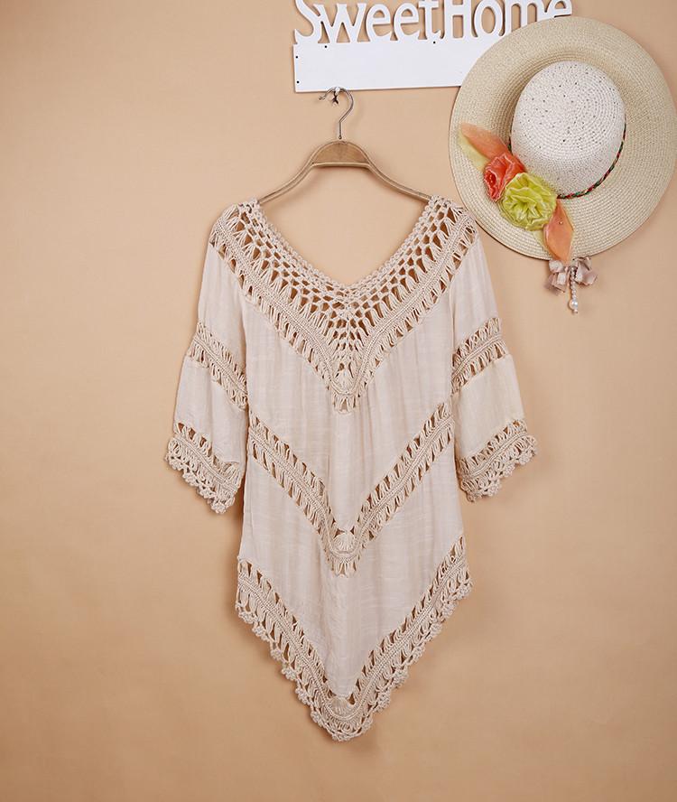 Crochet Patchwork Beach Cover-Up Hollow Out Bikini Swimsuit Cover-Up