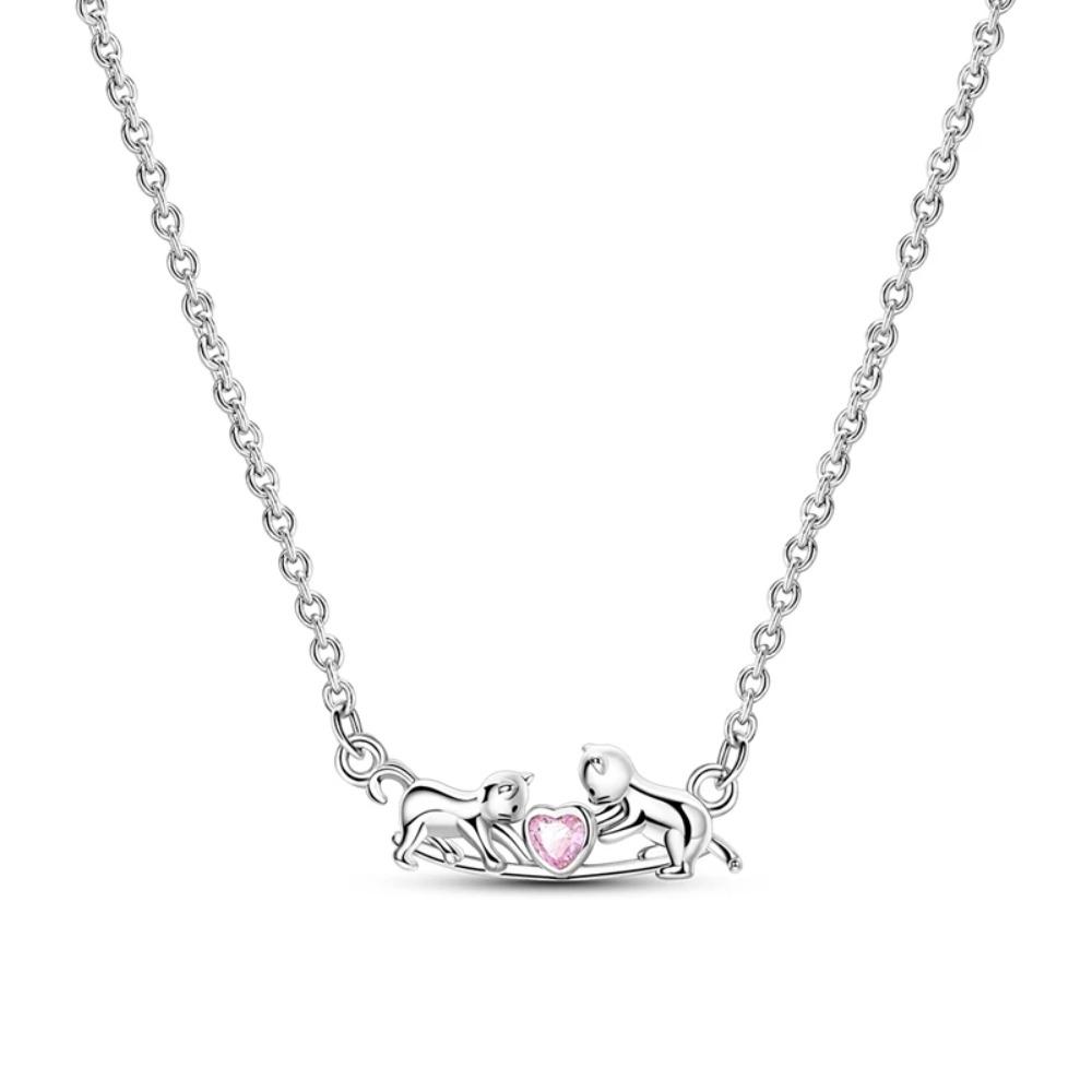 925 Silver Lucky Unicorn Necklace with Butterfly Firefly Bear Paw Print Zircon Chain Link Heart Jewelry for Women