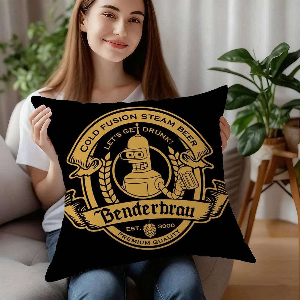 Anime F-Futurama B-Bender Pillow Case Sofa Decorative Home Double-sided Print Plush Square Throw Pillow Cushion Decor Cover