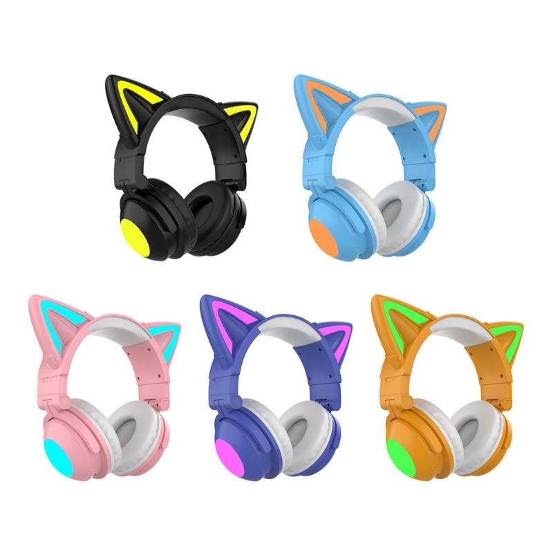 Cute for Cat Ear Pattern Kids Headset Bluetooth-compatible5.0 Headphone Best Present for Girls Boys Birthday Party New Y