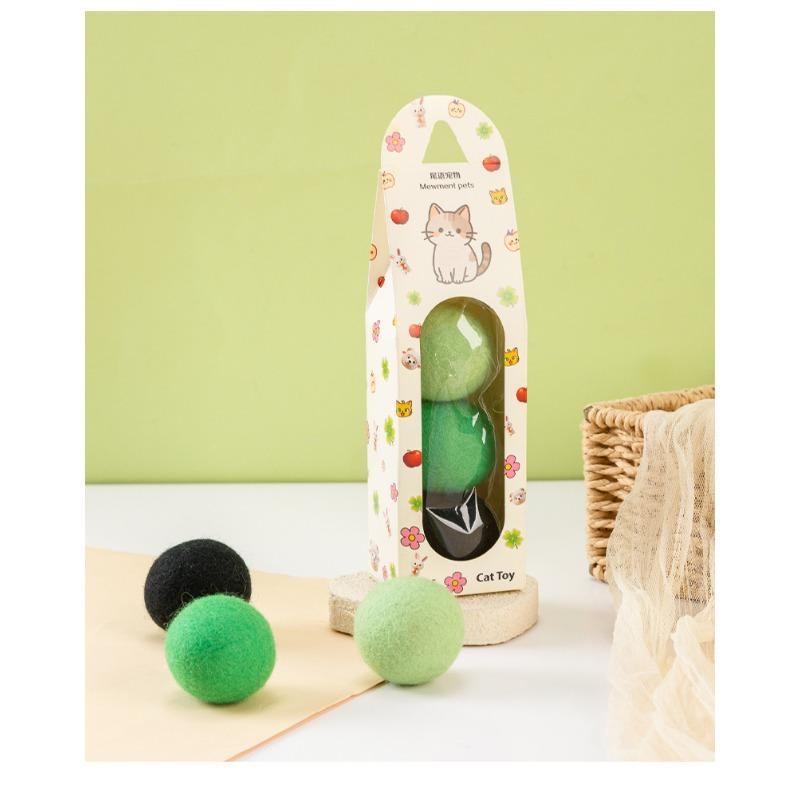 

Шерстяные клубки кошачьи игрушки для погони и игры, сферические игрушки в трех наборах, разноцветные, успокаивающие, бесшумные Green series