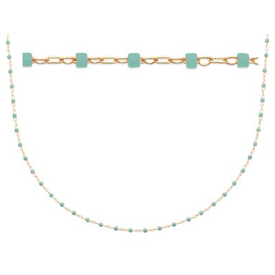 [R1094] - Gold Plated Necklace 'Boho' Green Turquoise Gold - 45 Cm - 1 Mm