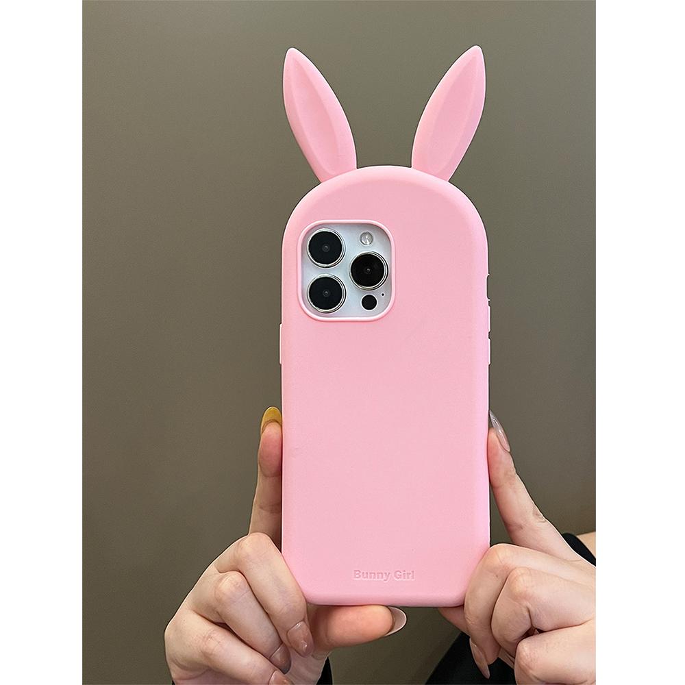 Cute 3D Bunny Rabbit Ear Silicone Phone Case for IPhone 17 13 14 15 16 Pro Max Japan Ins Funny Cartoon Shockproof Back Cover