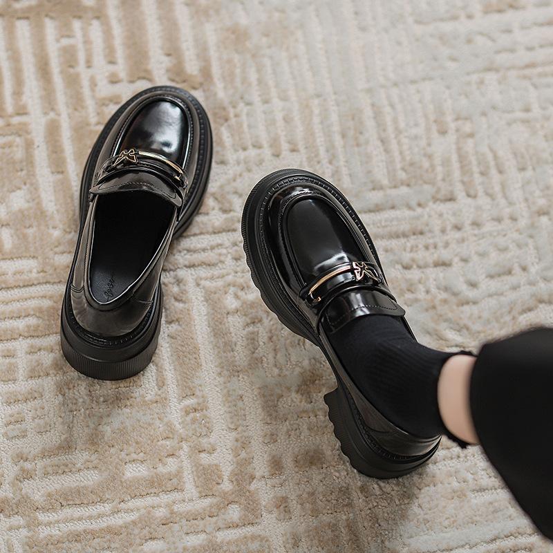 Spring and Autumn black wind with small leather shoes platform college single shoes women