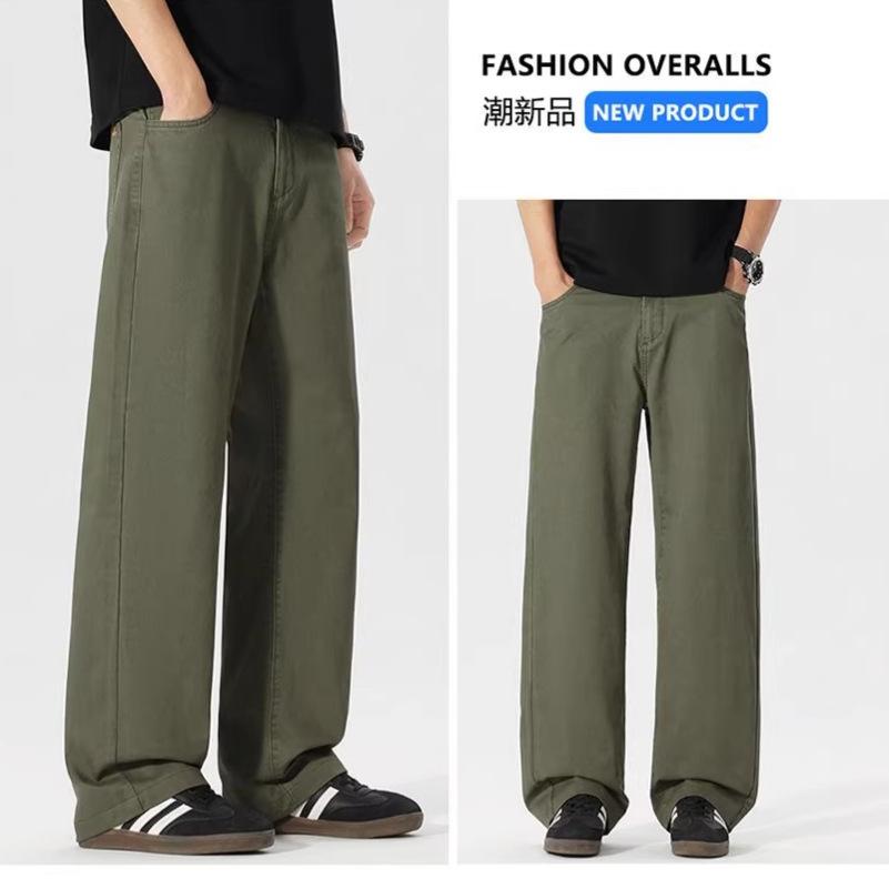 Frühling und Sommer neue europäische reine Baumwolle Khaki locker gerade elastische Freizeithose Herrenhose