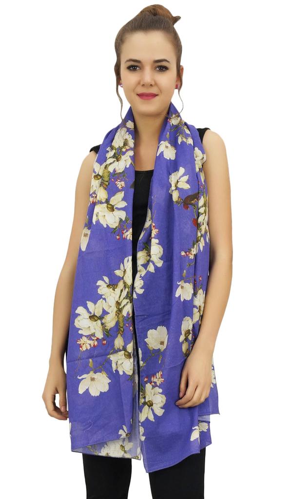 Phagun Floral & Bird Print Women Neck Wrap Scarf Sarong Cotton Voile