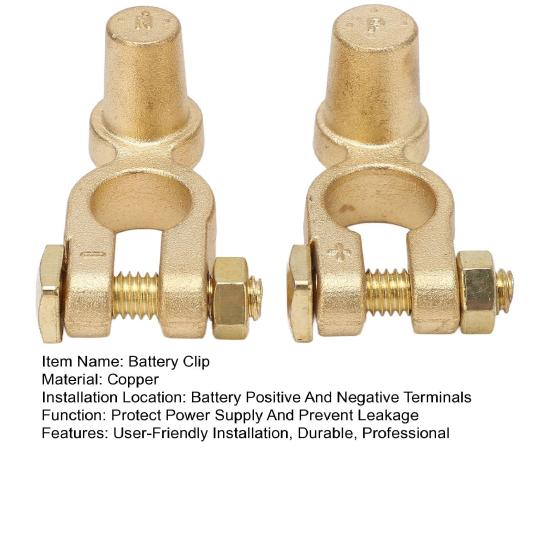 1 Pair Brass Battery Clip Professional Positive Negative Terminal Connector Car Battery Clip Rust-Proof High Conductivity Easy Install Battery