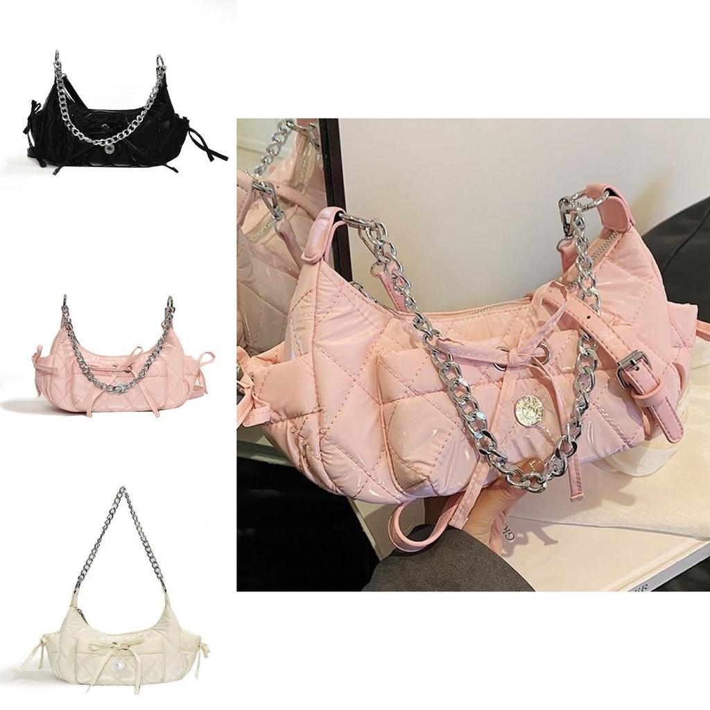 Stylish Medium Size Seashell Shape Saddle Bag With Chain Strap In Black Color