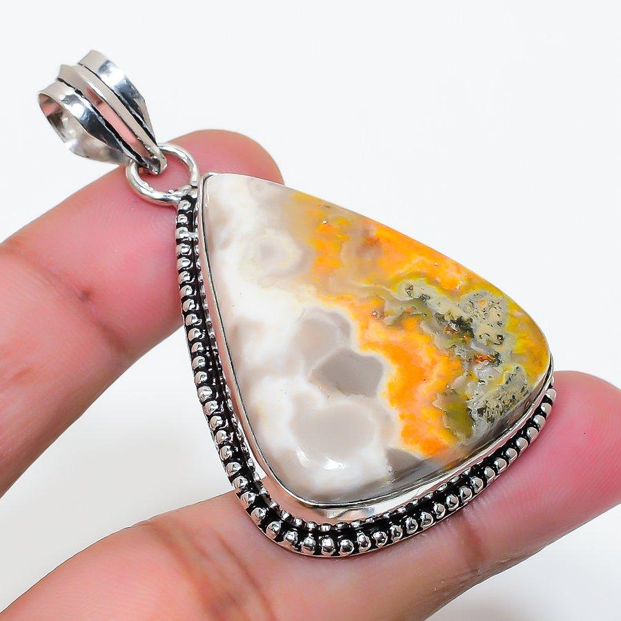 Natural Yellow Jasper Gemstone 925 Sterling Silver Jewelry Pendant 2.17" AP-15955