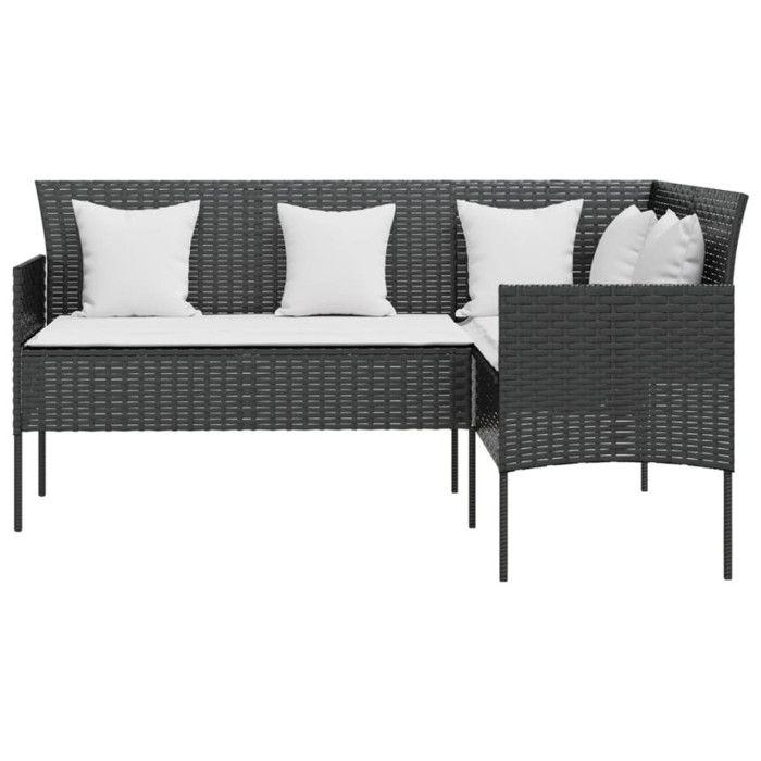Salon de jardin 5 pièces Résine tressée Noir avec coussins