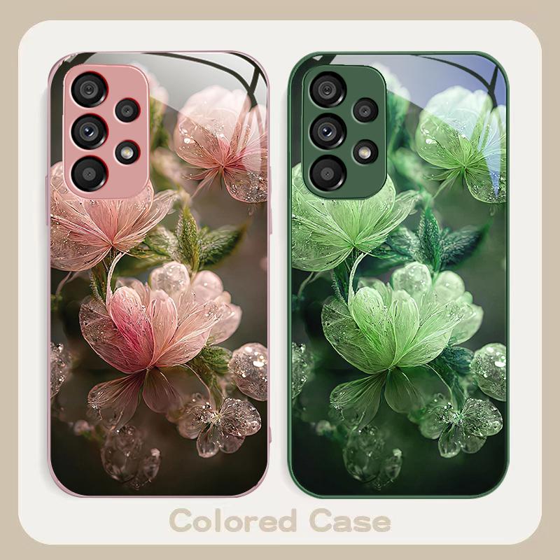 Pink Crystal Flower For Samsung S8 S9 S10 S20  Ultra S21 Pro S22 Plus S23 FE S24 Ultra S25 Edge S25Ultra Glass Phone Case