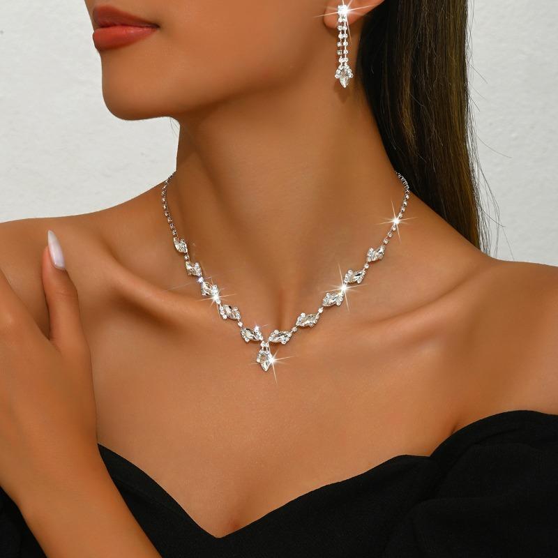 Meier Trendy full diamond wedding jewelry set: european & american niche earrings and necklace style