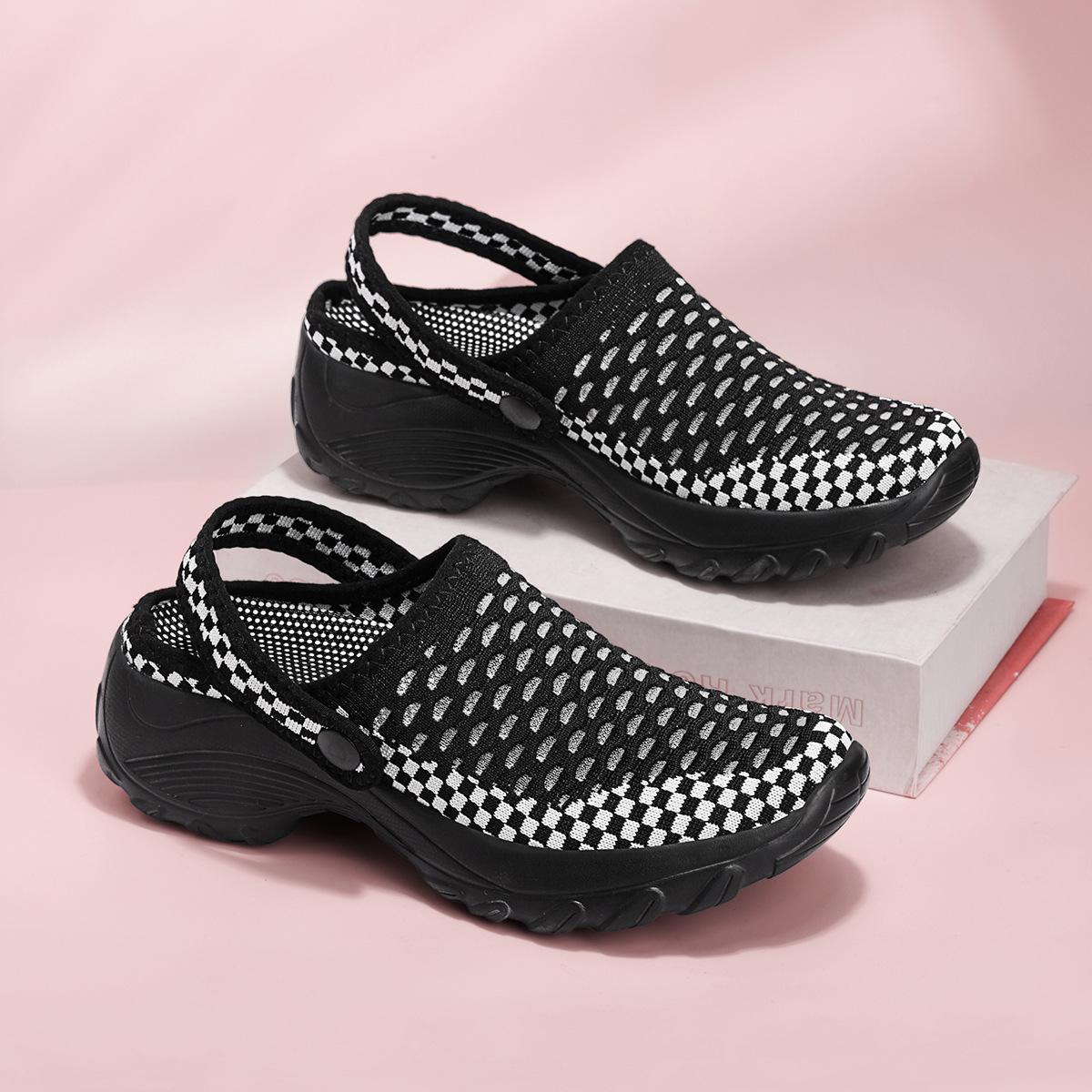Plus Size Women s Fly-Knit Mesh Slip-On Mules: Lightweight, Casual, Clunky Design for Comfortable Walking. 41 чёрный