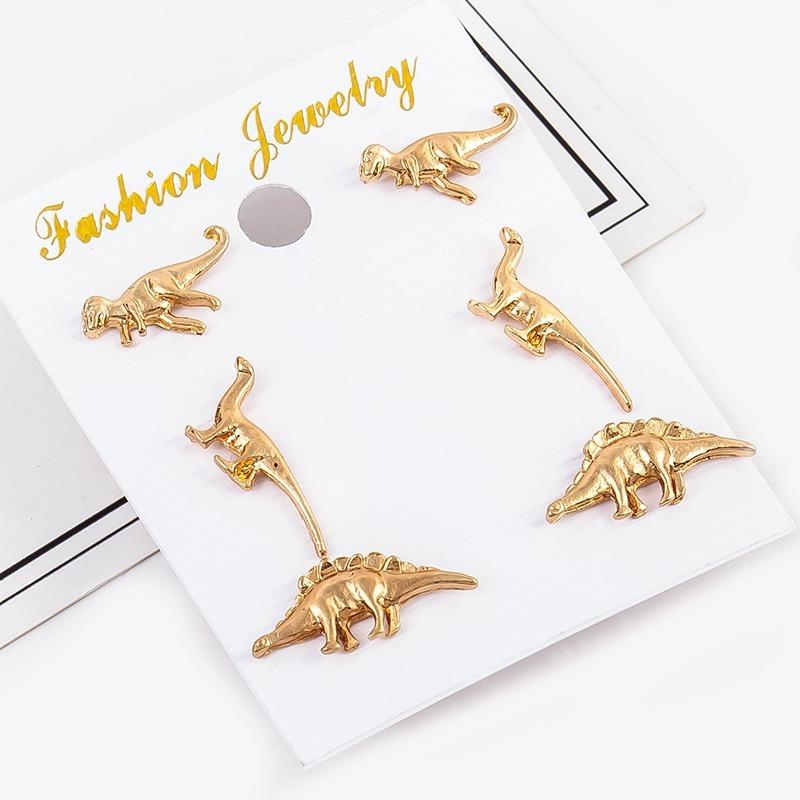 3 paires/ensemble Boho Rock Animal dinosaure métal boucle d'oreille plusieurs clous ensemble boucles d'oreilles