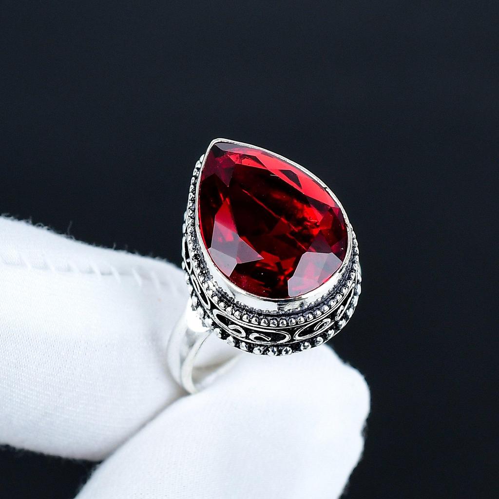 Roter Granat Edelsteinring, 925 Sterlingsilber Schmuck, Handgefertigter Ring, Roter Granat Statement Silberring, Geburtstagsgeschenke zum Geburtstag