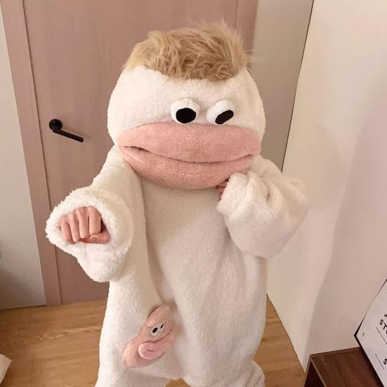 Grappige Draagbare Grote Mond Onesie Pyjama voor Kinderen, Volwassenen, Gezellige Fleece Huis Kleding, Met Capuchon Zacht Pluche Eendelig Jumpsuit
