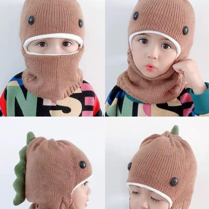 Baby Hat Autumn and Winter Scarf Integrated Hat Baby Knitted Wool Hat Cute Super Cute Children's Velvet Thickened Warm