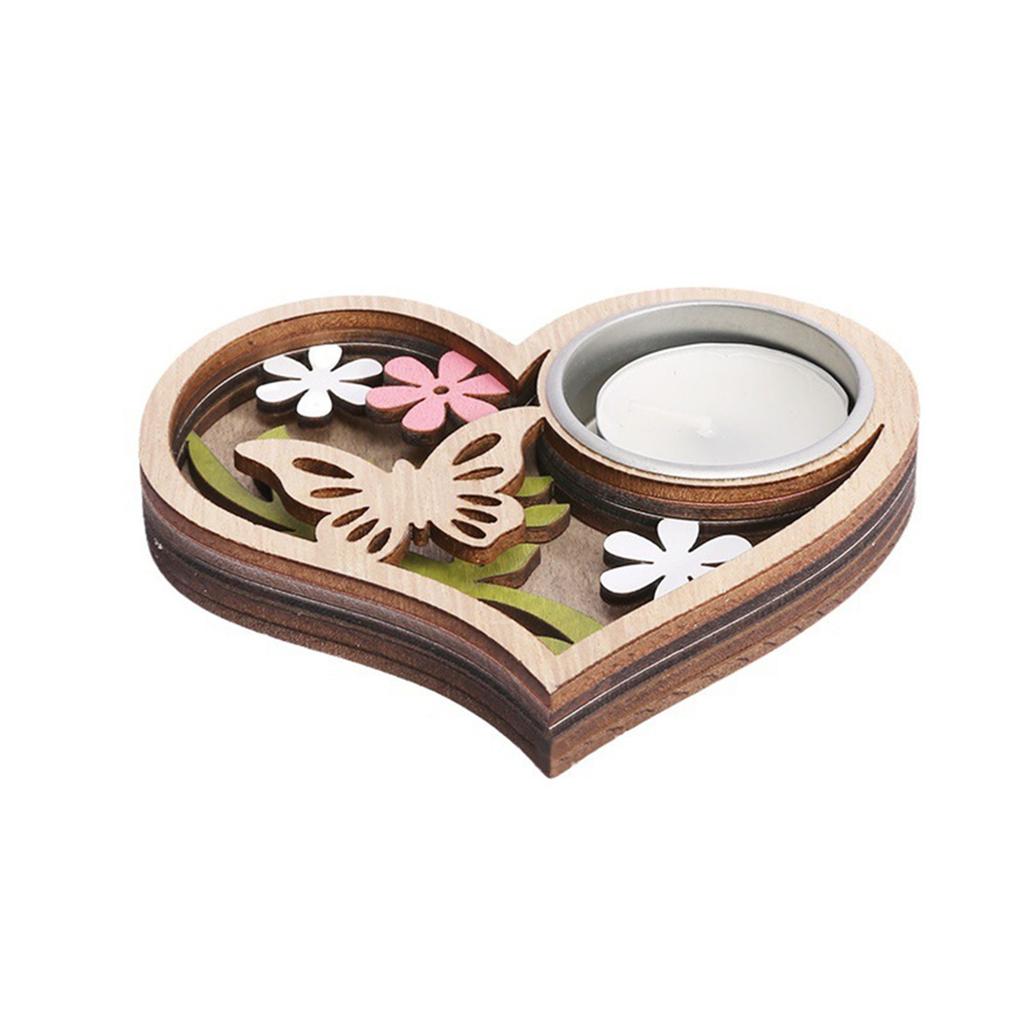Heart-Shaped Wooden Candle Holder, 3D Carvings Wood Tea Light Holder Home Table Decor Wood Candlesticks Holders Valentine's Day Wedding Birthday Gift
