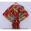 Damen Baumwolle Hippie Sommer Rot Nachtwäsche Pfauenmuster Lang Maxi Kaftan Kleid CKFTN-SCRN-FULL-BUYIT-116