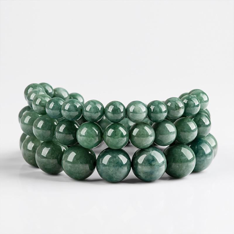 Natural A-Grade Ice-Type Green Jade Round Beads Bracelet for Men & Women
