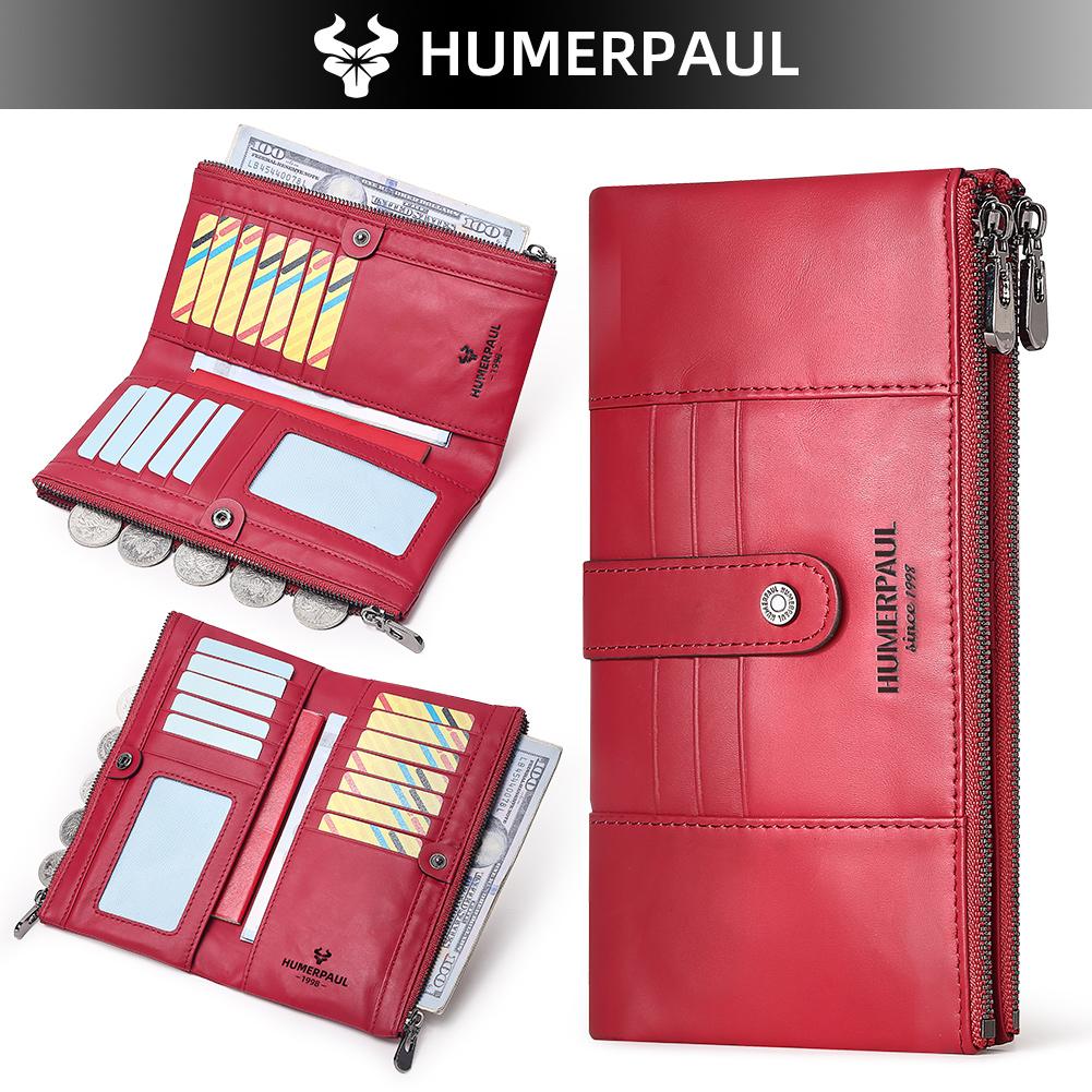 Humerpaul Women Leather Wallet Hand-held Wallet Large-capacity Multi-function First-layer Cowhide Wallet Folding Coin Purse
