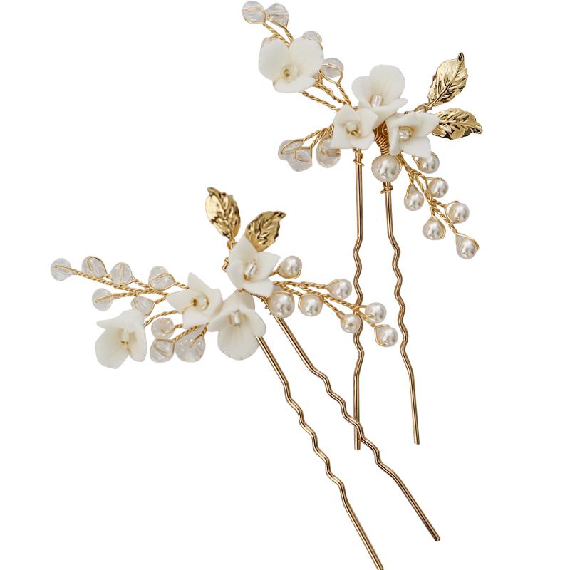 Handmade Pearl Floral Bridal Hair Accessories Women's Bobby Hair Pin Set for Wedding Alloy Material Elegant Headpiece