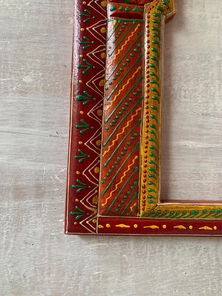 Hand-Painted Wooden Jharokha Frame: Indian Mehrab Wall Decor