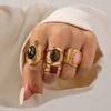 DIEYURO 316L Stainless Steel Colored Zircon Pearl Geometric Round Opening Adjustable Ring Women New Luxury Concise Ring Jewelry