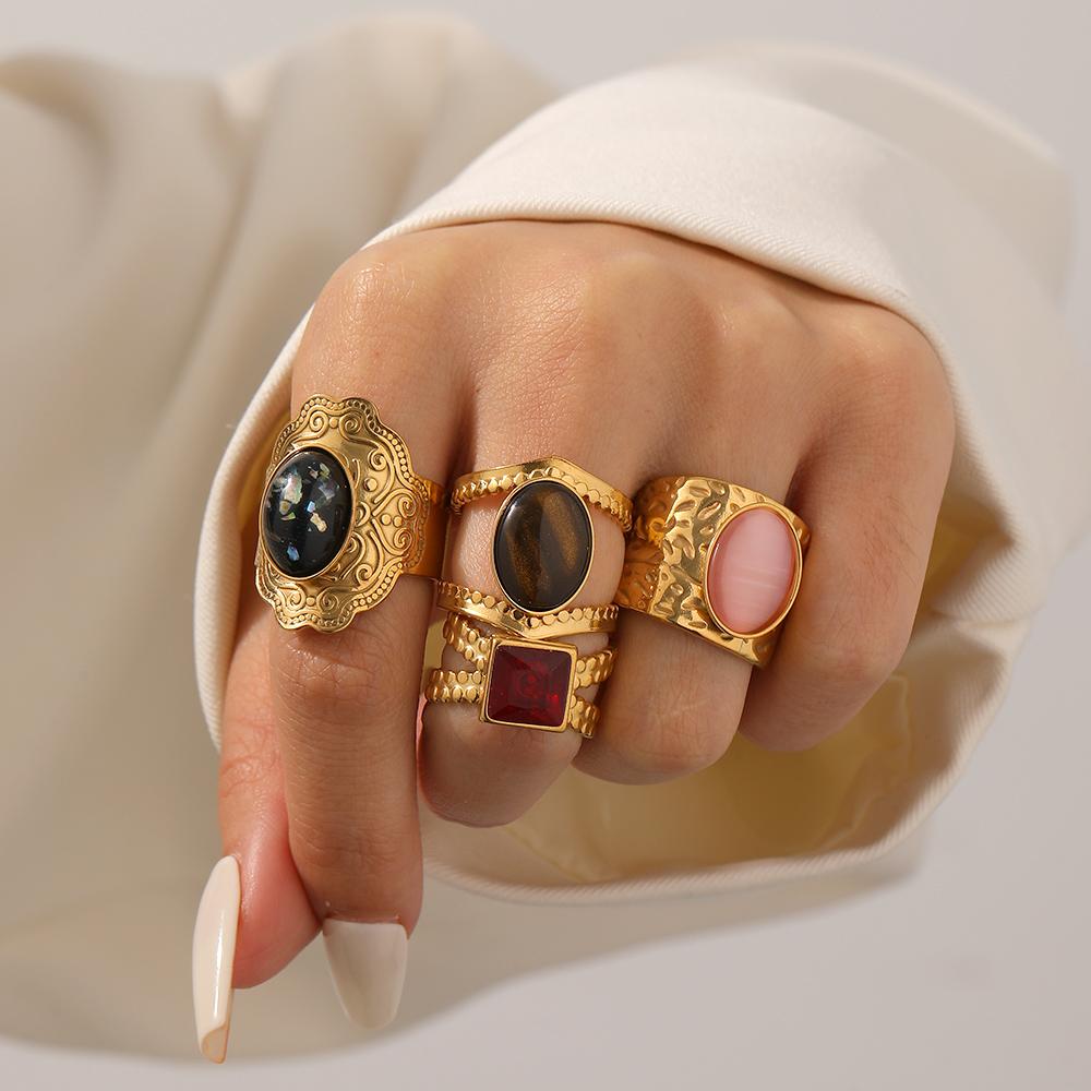 DIEYURO 316L Stainless Steel Colored Zircon Pearl Geometric Round Opening Adjustable Ring Women New Luxury Concise Ring Jewelry
