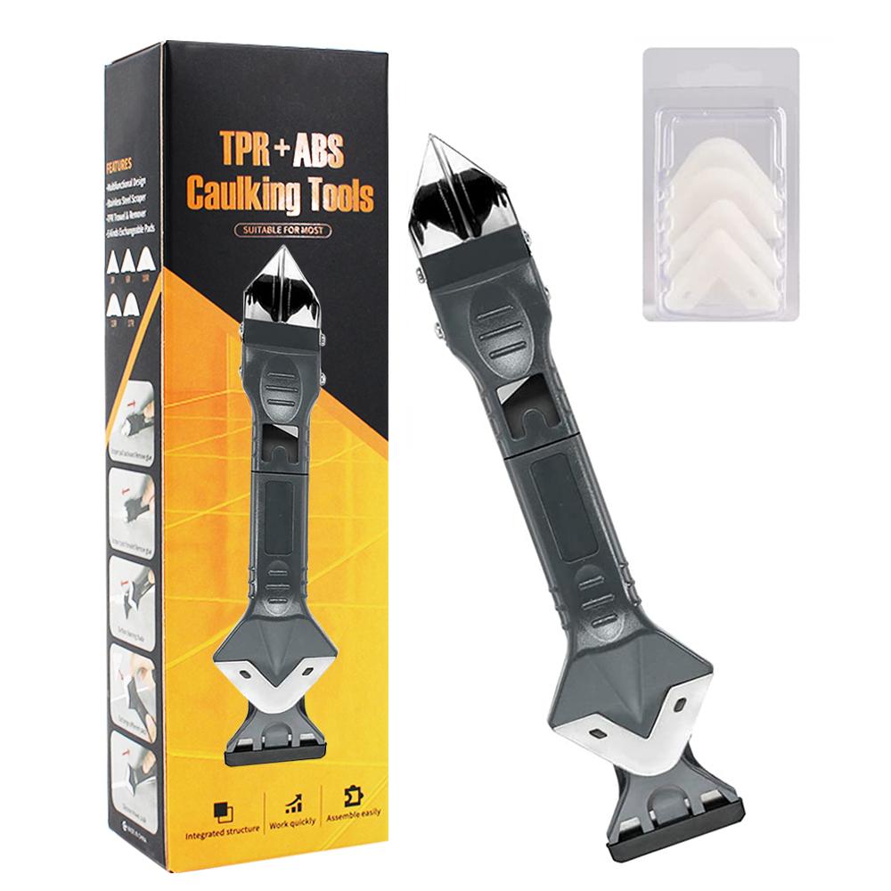 New Product Kitchen 5 in 1 Scraper Smoother Tool Silicone Remover Caulk Metal Blade Smooth Caulk Remover Kit Tool (Gray,Assembly Tools) серый