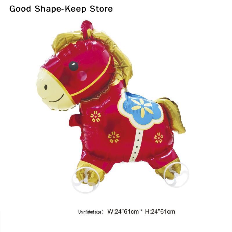 4D Cartoon Foil Balloons Horse Stand Walking Balloon Birthday Party Decoration With Wheel For Kids Baby Shower