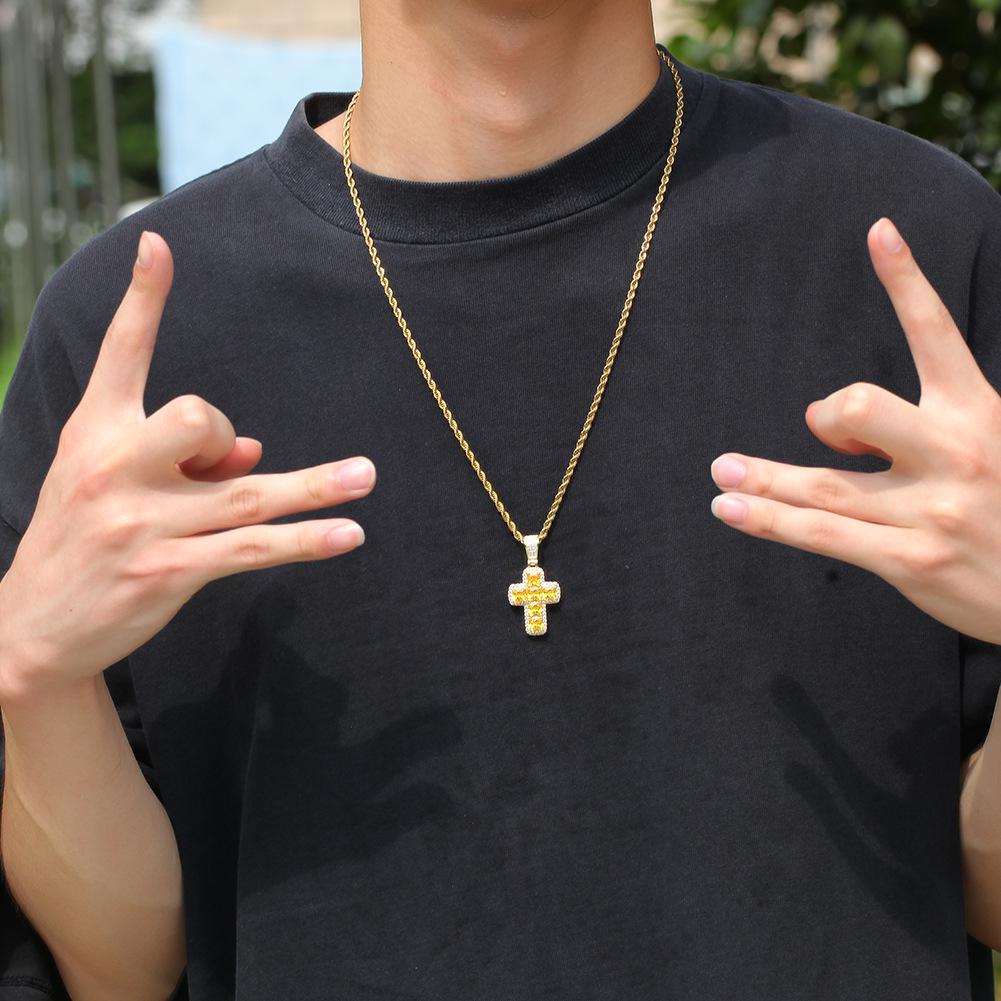 Gu Meng Hip-Hop Fashion Pendant: Copper Cross with Colored Zircon