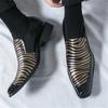 New Gentleman Pointed Rock Punk Stripe Pattern Loafers Shoes For Men Wedding Dress Prom Groom Homecoming  Zapatos Hombre