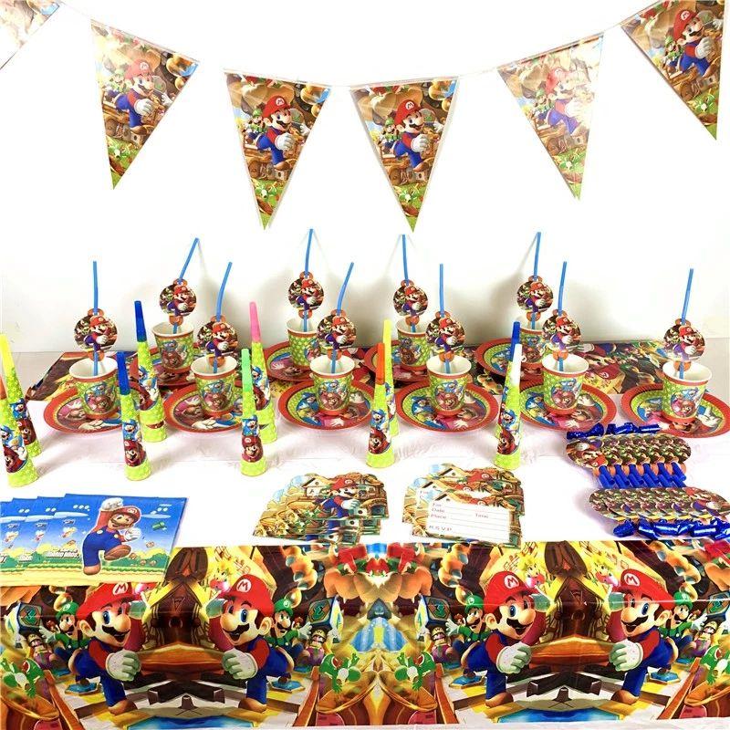 Mario Super Themed Birthdy Party Supplies Decor Banner Cups Napkins Tablecloth