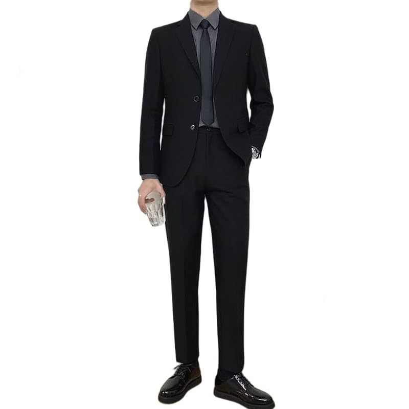 

[Yucahype] suit men s top and bottom set formal casual business suit two button slim set up tailored jacket Plain color blazer slacks long pants