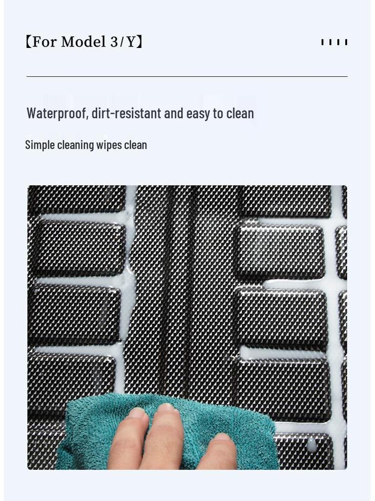 Tesla Model 3 & Y Carbon Fiber Texture Trunk Mats: Eco-friendly, Waterproof TPV Mats for Front & Rear.