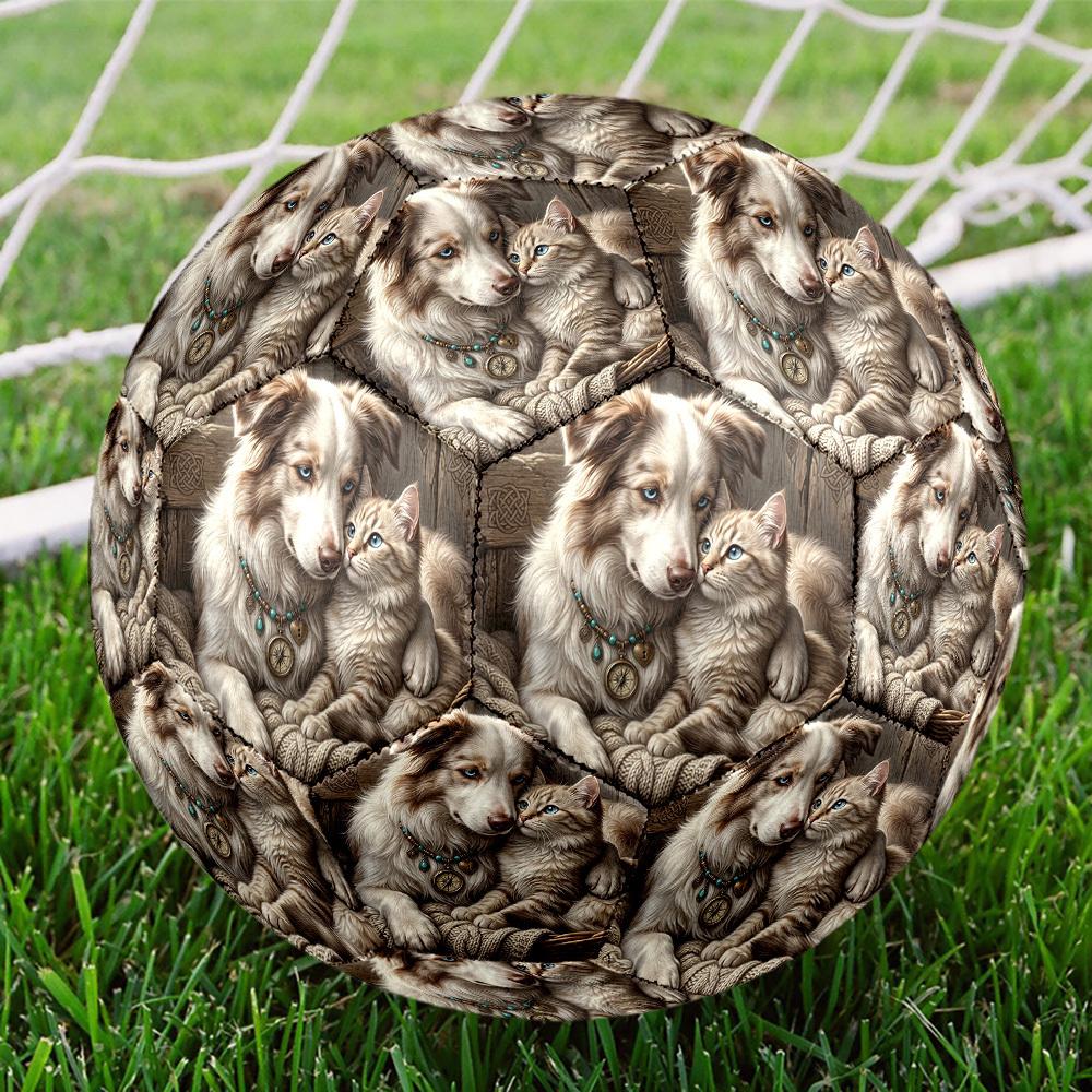 1pc Dog Cat Friendship Theme Soccer Ball Football, Size 5, Lightweight PVC, Durable Outdoor Training Soccer Ball, Gift M61434